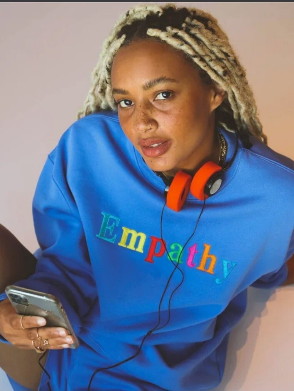 The Mayfair Group| Embroidered Empathy Always Blue Oversized Sweatshirt XS